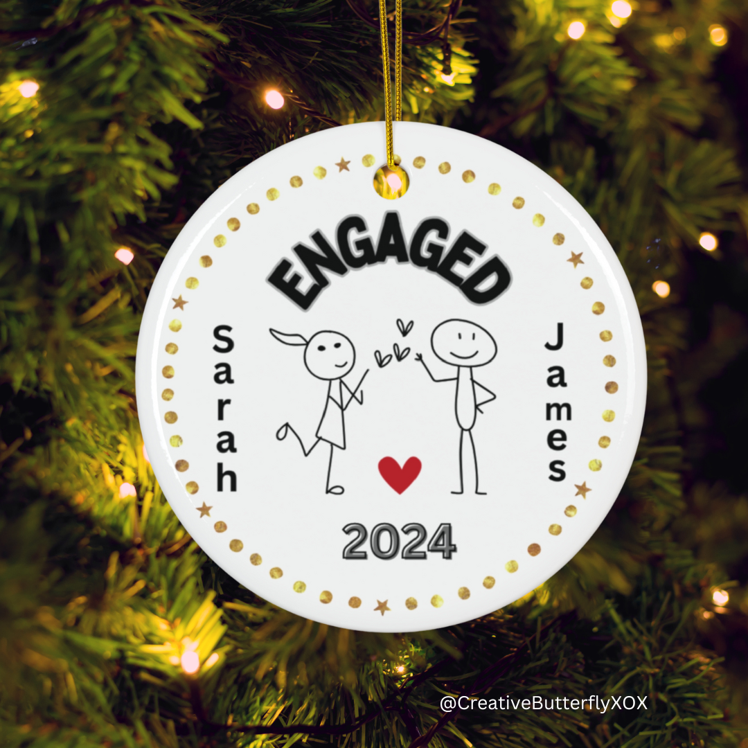 Engagement ornament keepsake with stick figure couple personalized with names boyfriend fiancé ornament girlfriend 