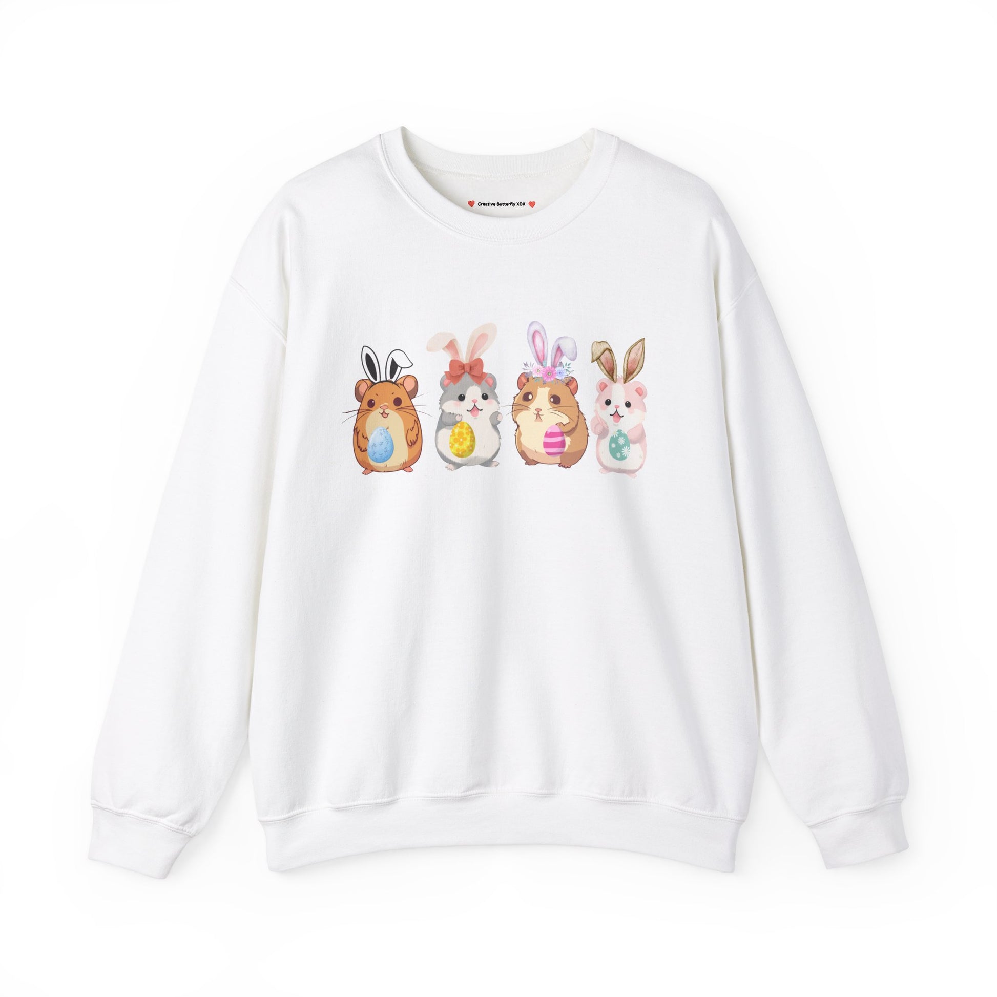 Hamster Easter sweater cute bunny ears pullover rodent mouse festive springtime clothing gift - color white 