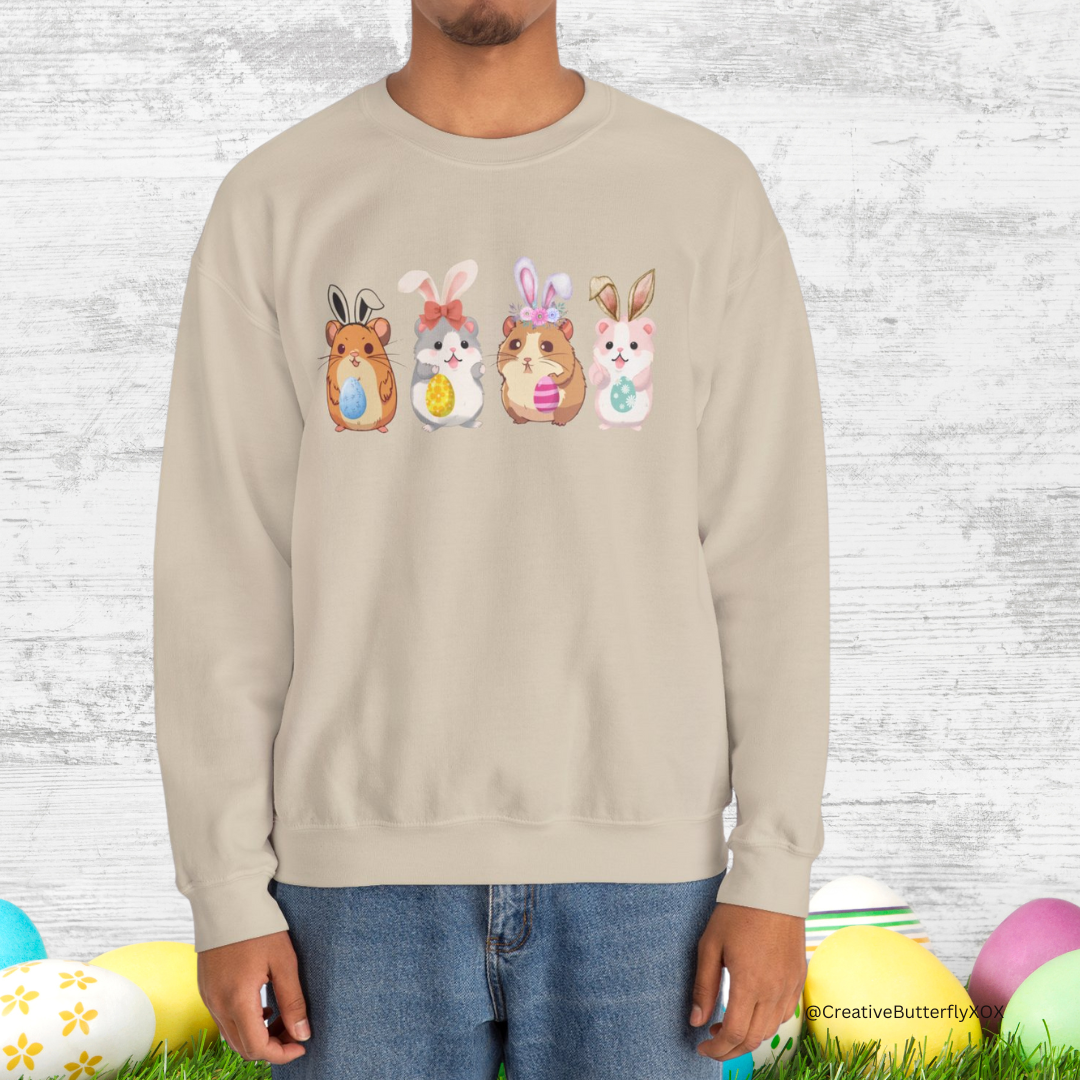 Kawaii Easter hamster sweatshirt cute bunny ears pullover cozy rodent mouse holiday clothing