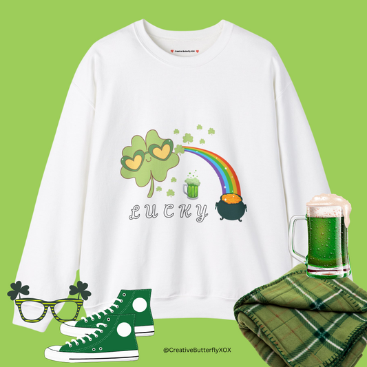 Kawaii four leaf clover lucky sweatshirt for St. Patrick's Day celebrations