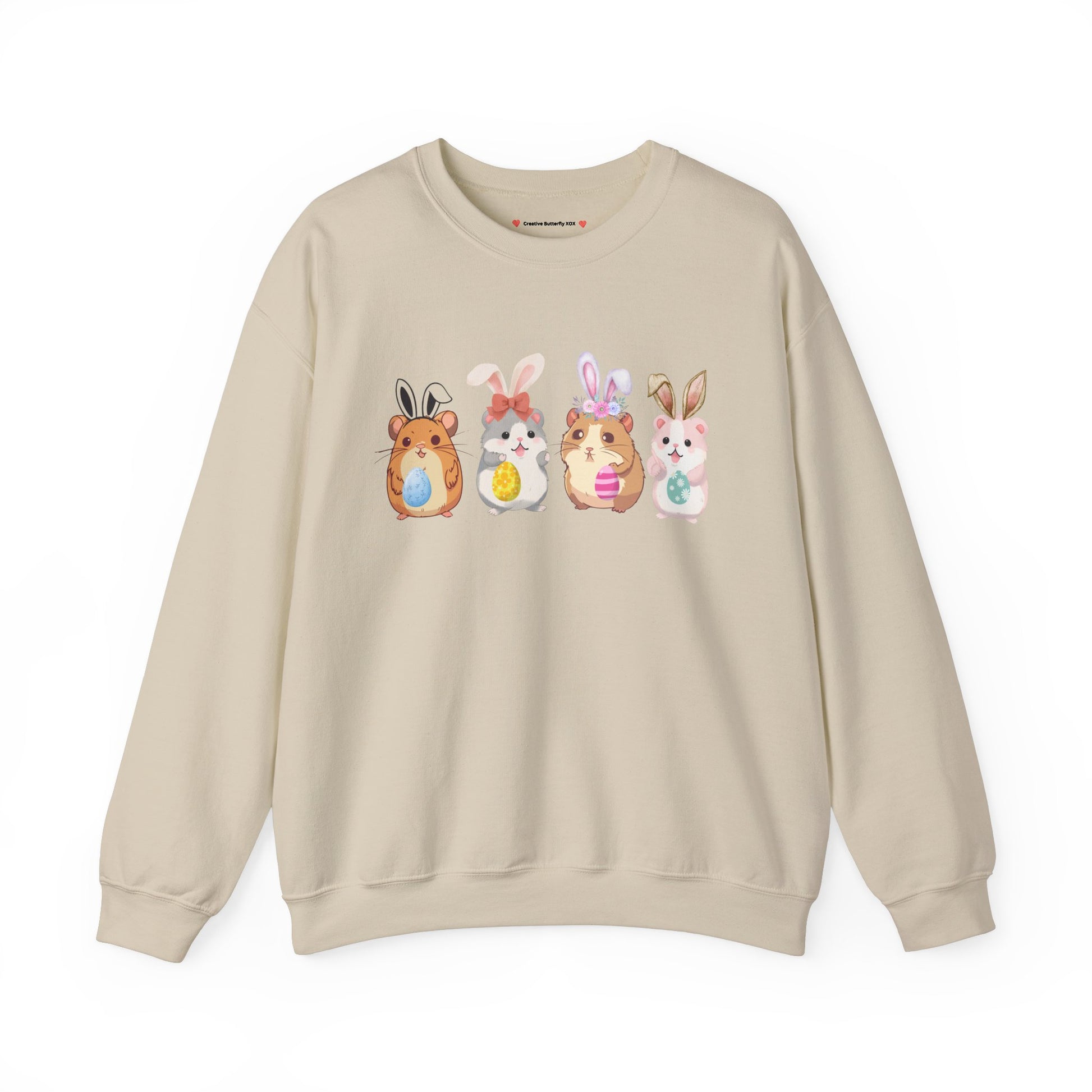 Kawaii hamster Easter sweatshirt bunny ears rodent  mouse pullover cozy festive spring holiday wear - color sand cream