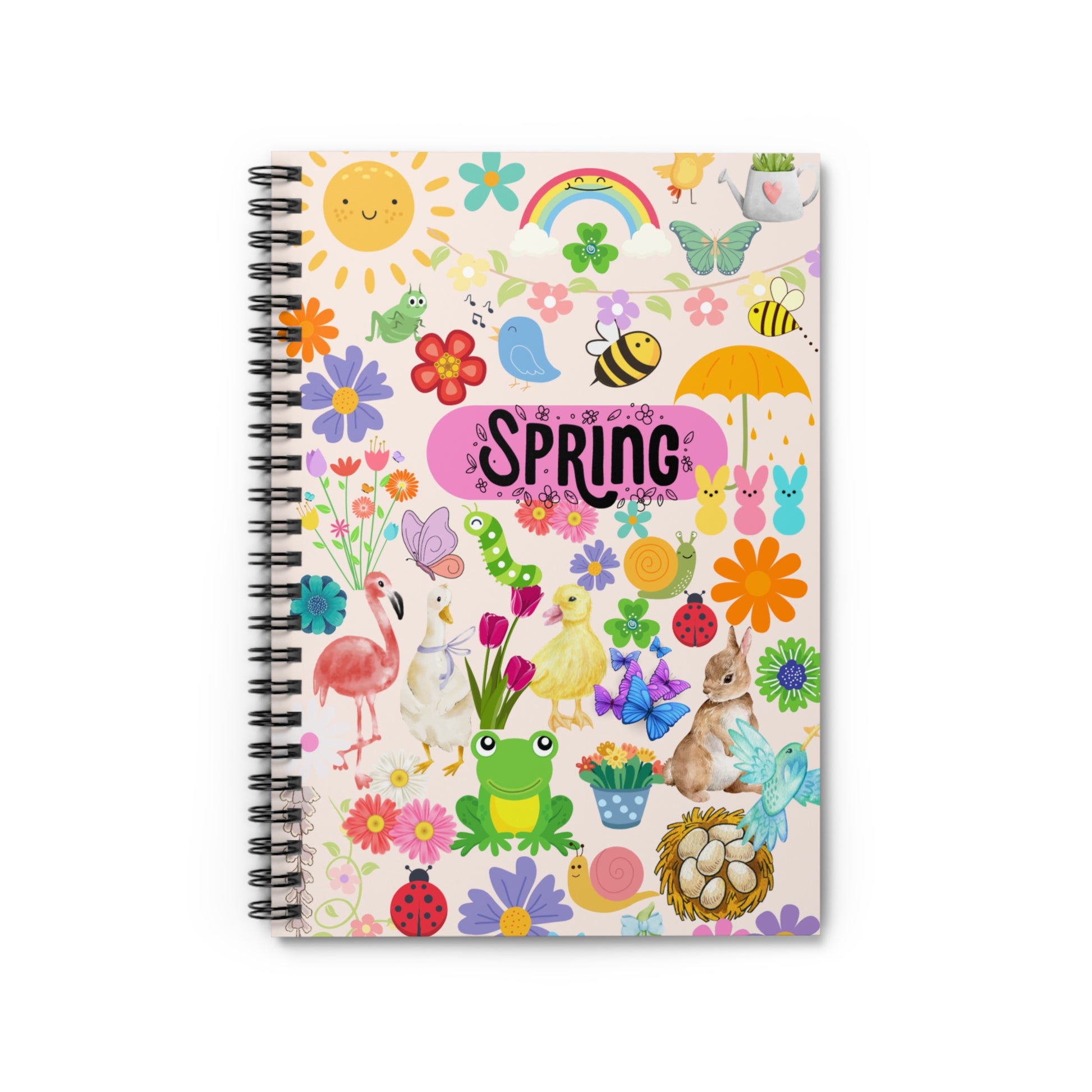 Kawaii springtime scrapbook journal featuring rainbow and flowers