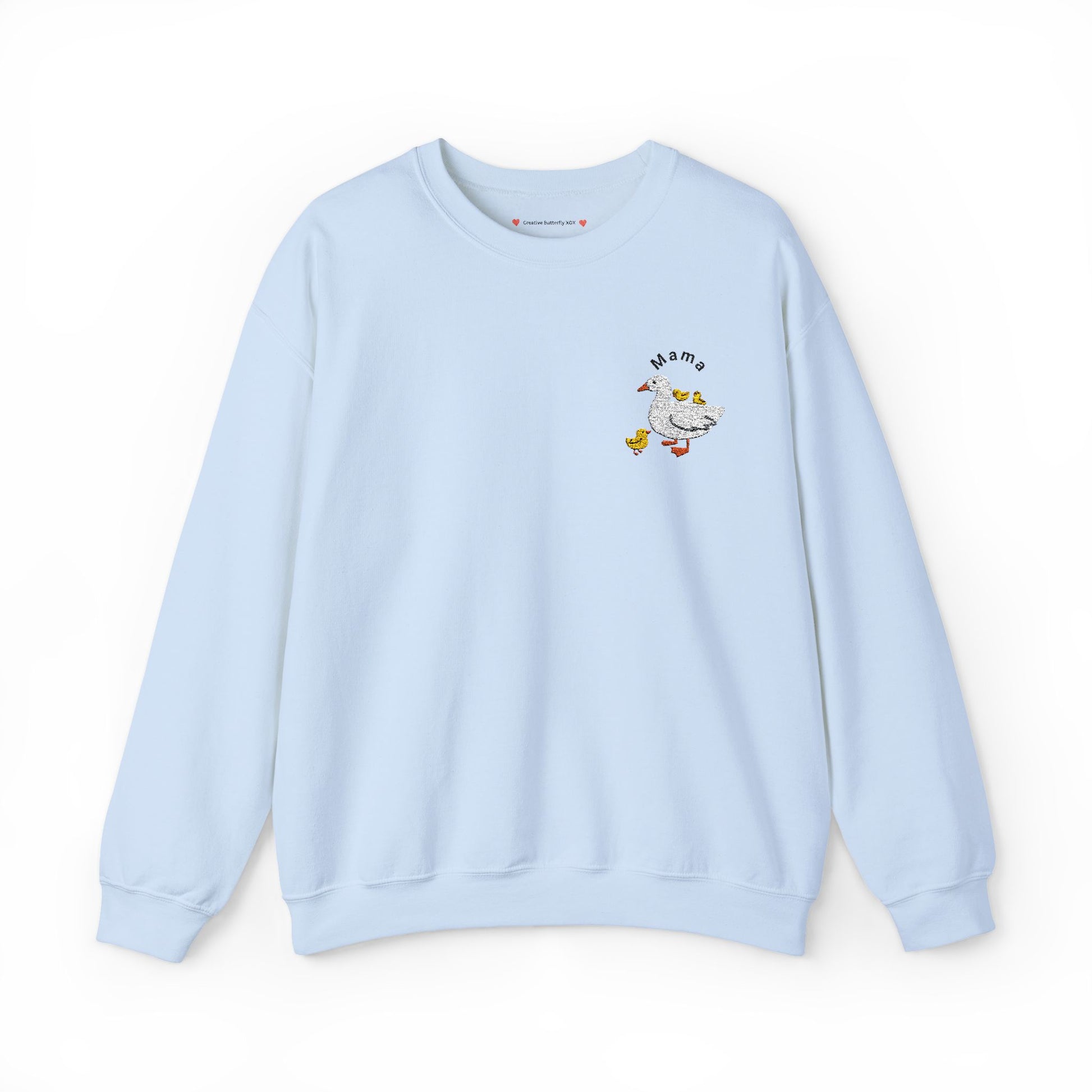 Light blue Sweet embroidered Mama sweatshirt with adorable baby ducks and goose design - color baby blue pastel