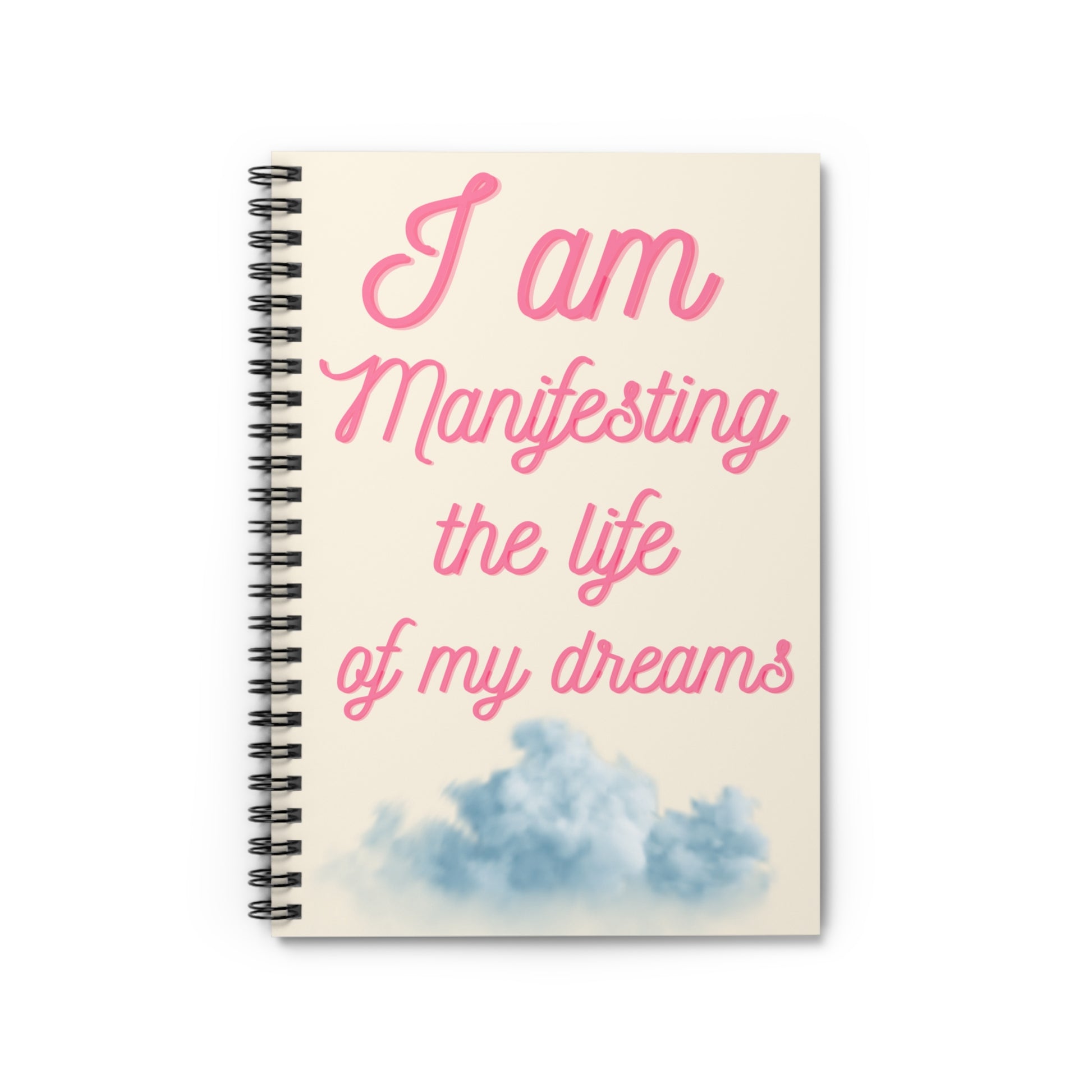 Manifesting journal with I Am Manifesting The Life Of My Dreams text spiritual planner gift for goal setting