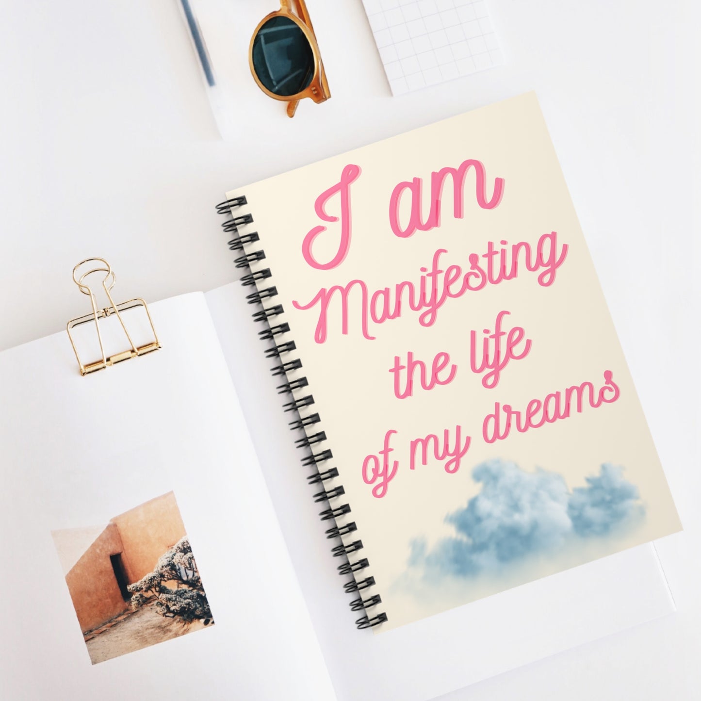 Meditation and manifesting journal with I Am Manifesting The Life Of My Dreams quote perfect gift for her
