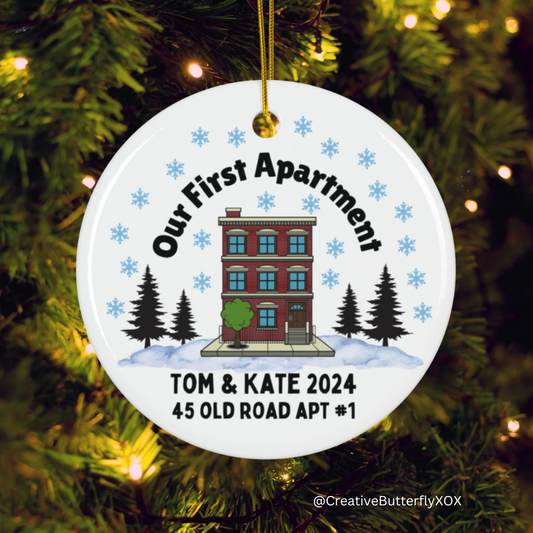 Our First Apartment Ornament personalized new home ornament with names and custom address first Christmas gift