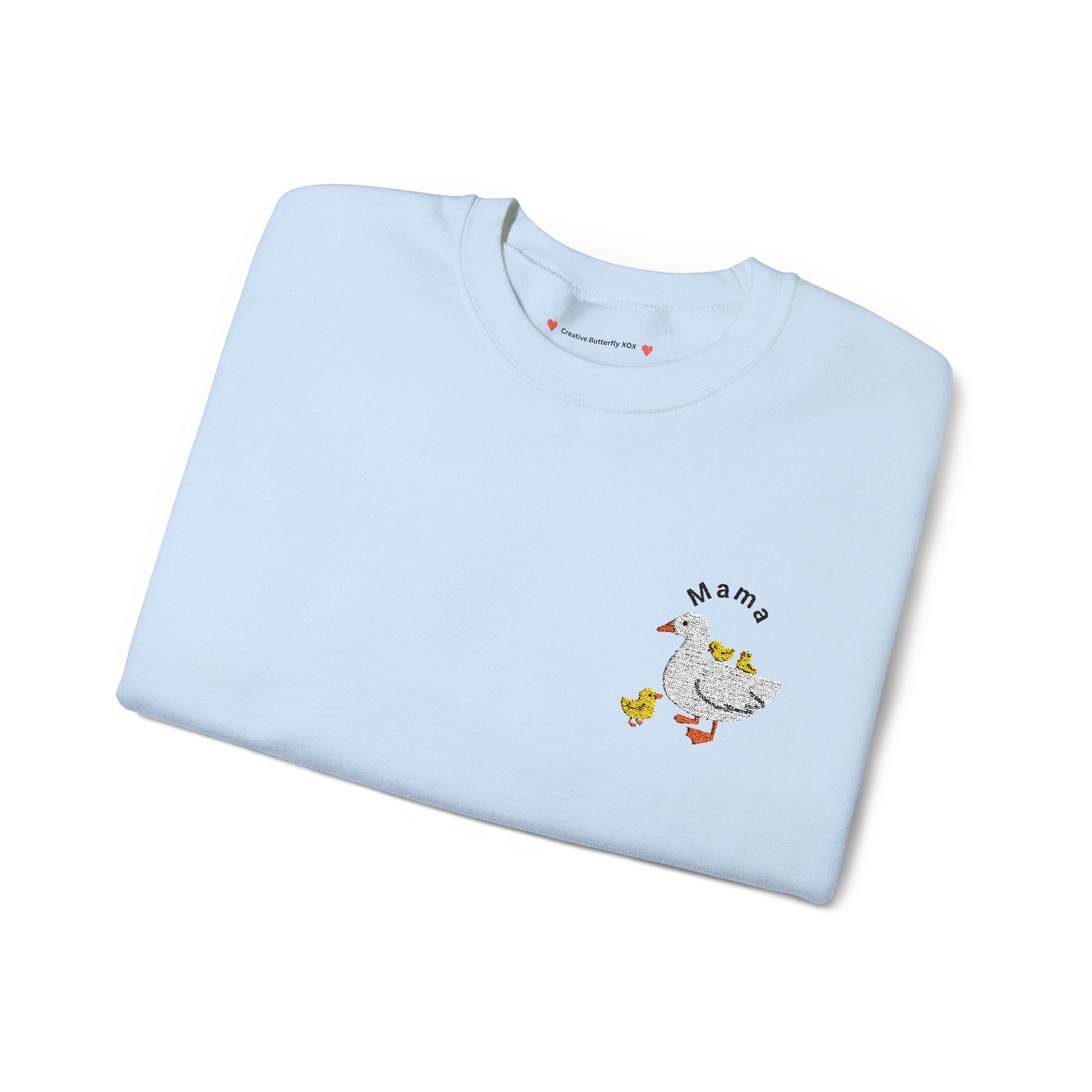 Pastel baby blue - Embroidered Mama goose and ducklings sweatshirt, embroidery crewneck pullover - perfect for Mother's Day - color light blue