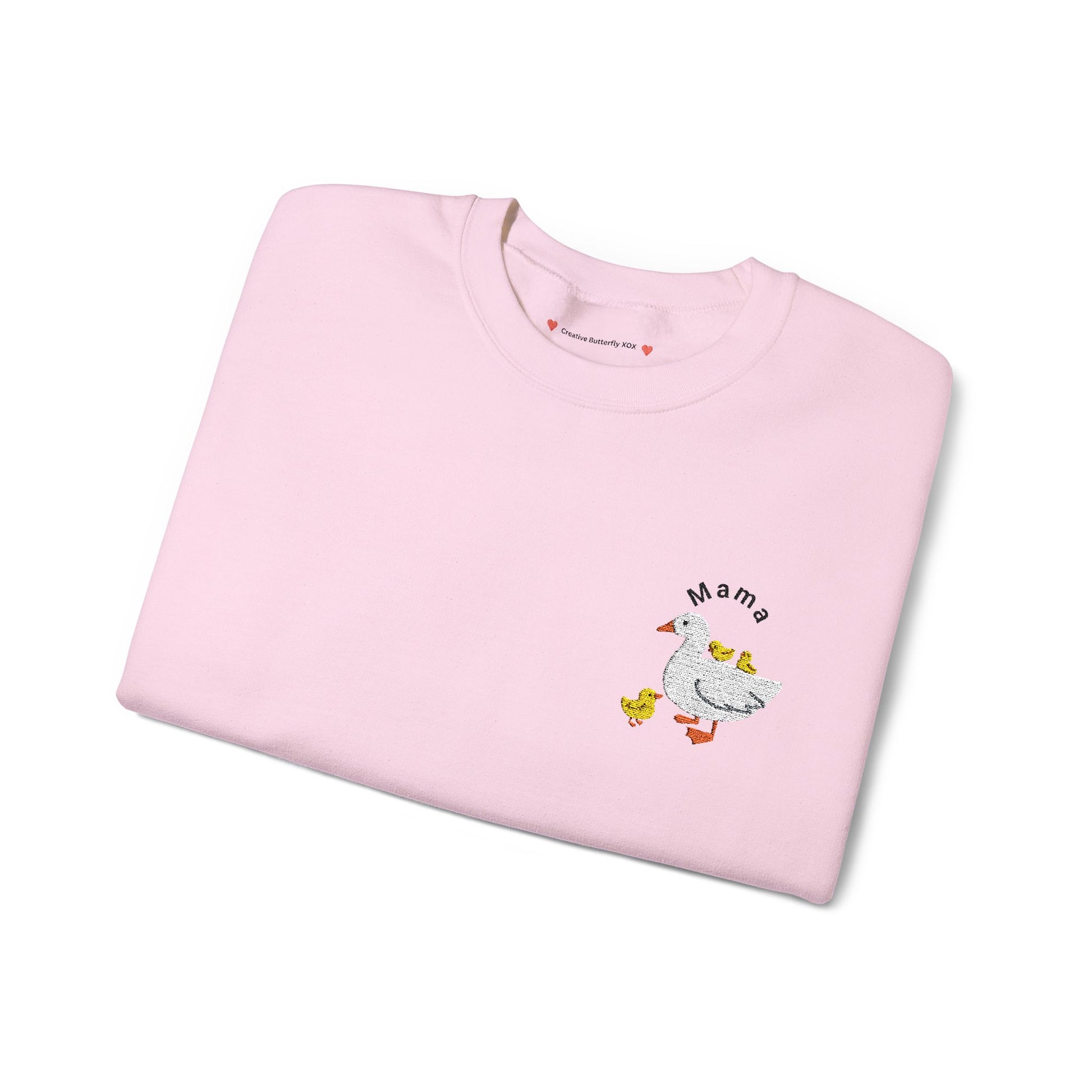 Pastel baby pink - Embroidered Mama goose and ducklings sweatshirt, embroidery crewneck pullover - perfect for Mother's Day - color light pink