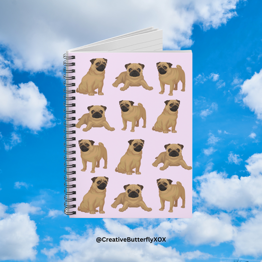 Pug notebook for dog lovers, cute pug stationery journal, perfect dog mom gift