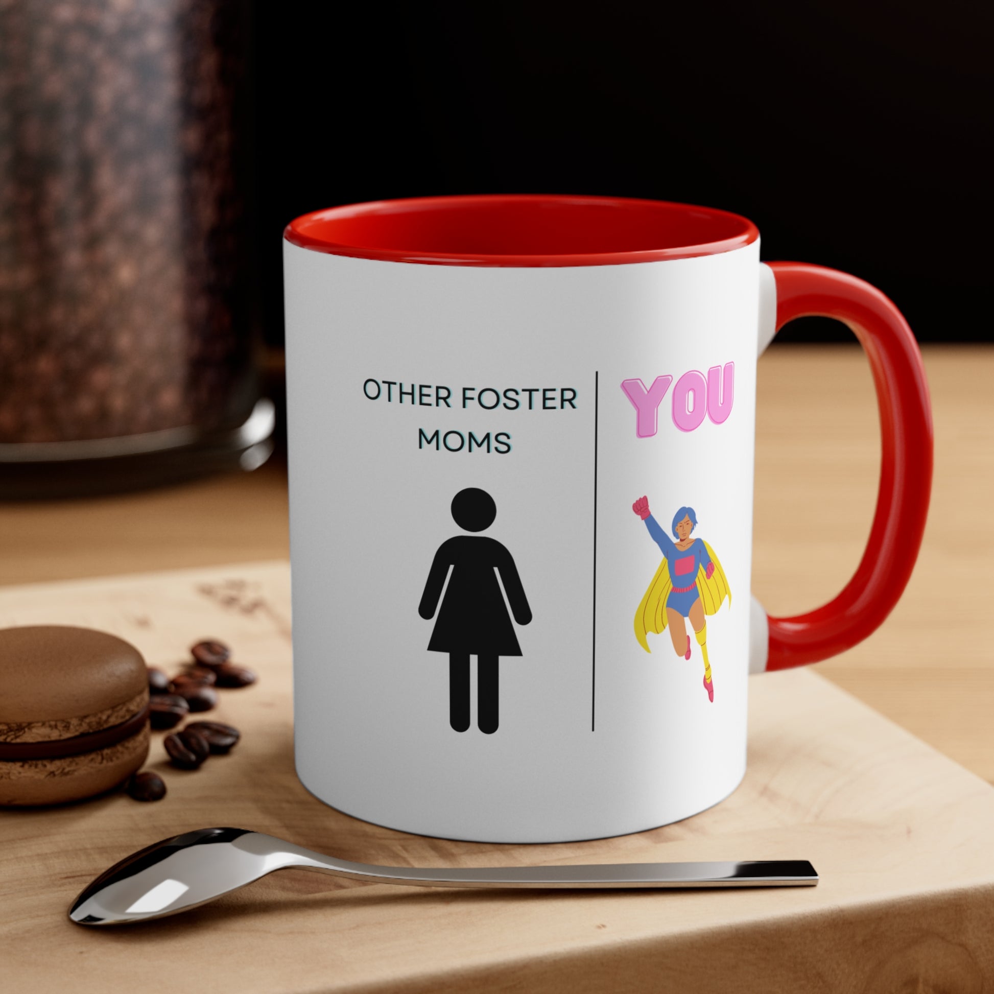 Superhero Foster Mom Mug with Funny Quote, red color 