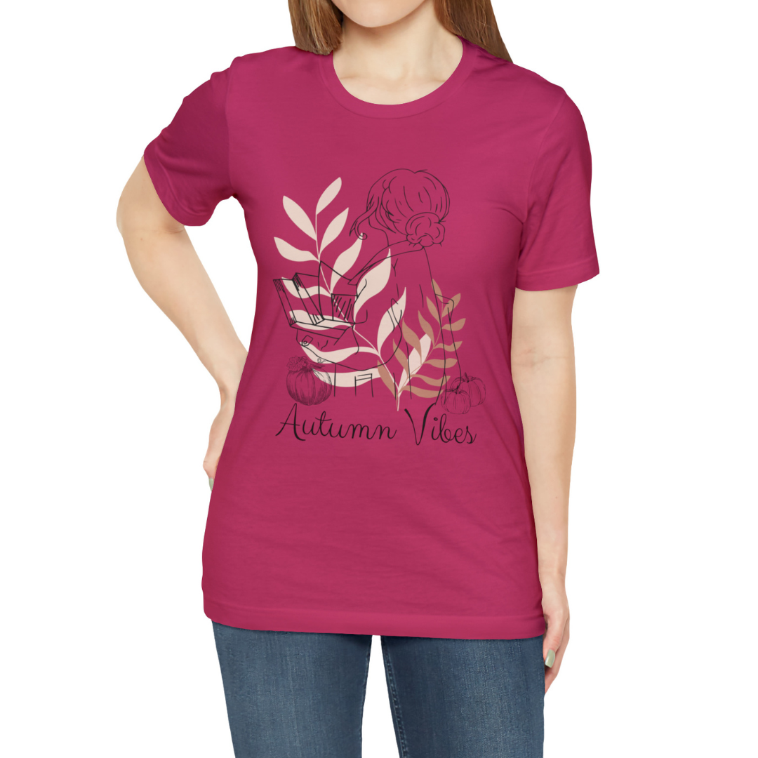 Autumn Vibes T-Shirt, Bookish Shirt, Fall Shirt, Lady with Pumpkin Shirt, Halloween T-Shirt, Autumnal T-Shirt, Autumnal Vibes Shirt