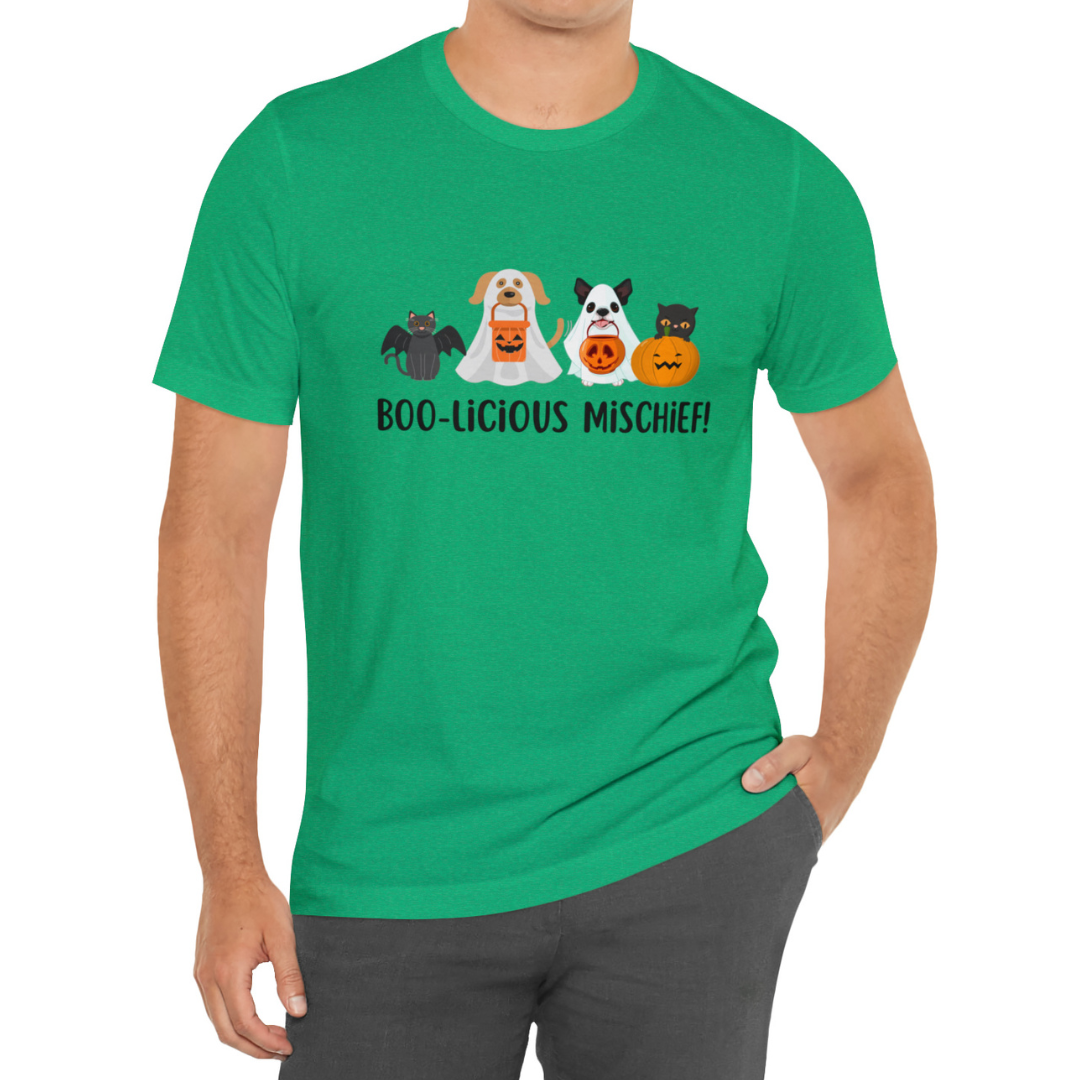 Boo-Licious Mischief Halloween Shirt, Cats & Dogs in Halloween Costumes Shirt, Cute Halloween T-Shirt, Halloween Dog T-Shirt, Boo Cat Shirt