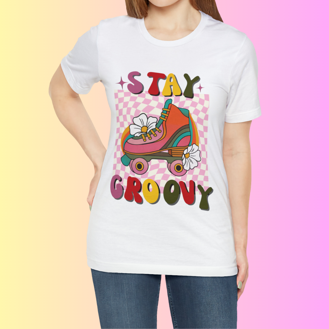 Roller Skate T-Shirt, 80's & 70's Retro Stay Groovy Shirt, Roller-Skate Shirt, Retro Roller Skating Tee