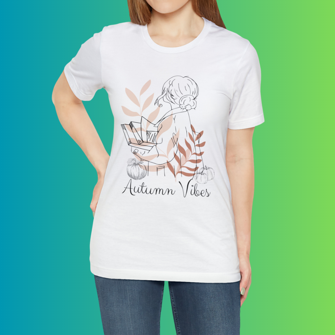 Autumn Vibes T-Shirt, Bookish Shirt, Fall Shirt, Lady with Pumpkin Shirt, Halloween T-Shirt, Autumnal T-Shirt, Autumnal Vibes Shirt