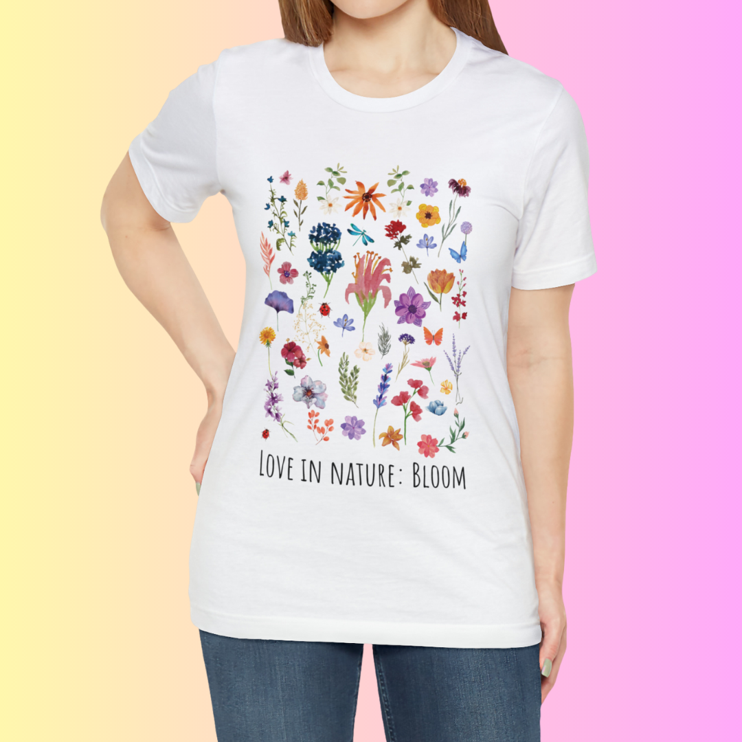 Wildflowers T-shirt, Love in Nature Bloom Tshirt, Retro Design Floral Shirt, Unisex Tee, Hippie Hippies Shirt, Color Options Available