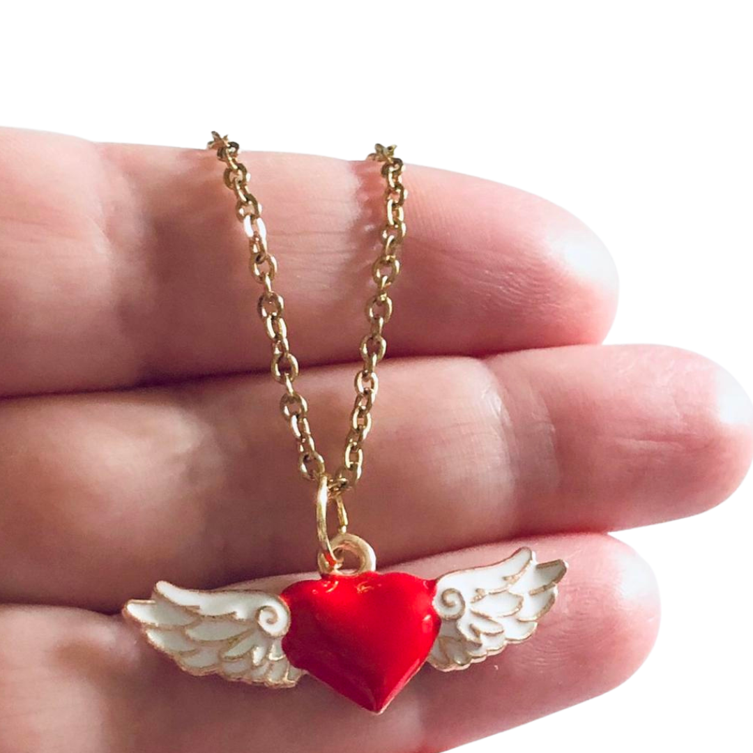 Gold Angel Wings Necklace, Cherub Wings Charm Necklace, Gold Plated Chain, Heaven Sent Lovecore Aesthetic Egirl Indie Girl