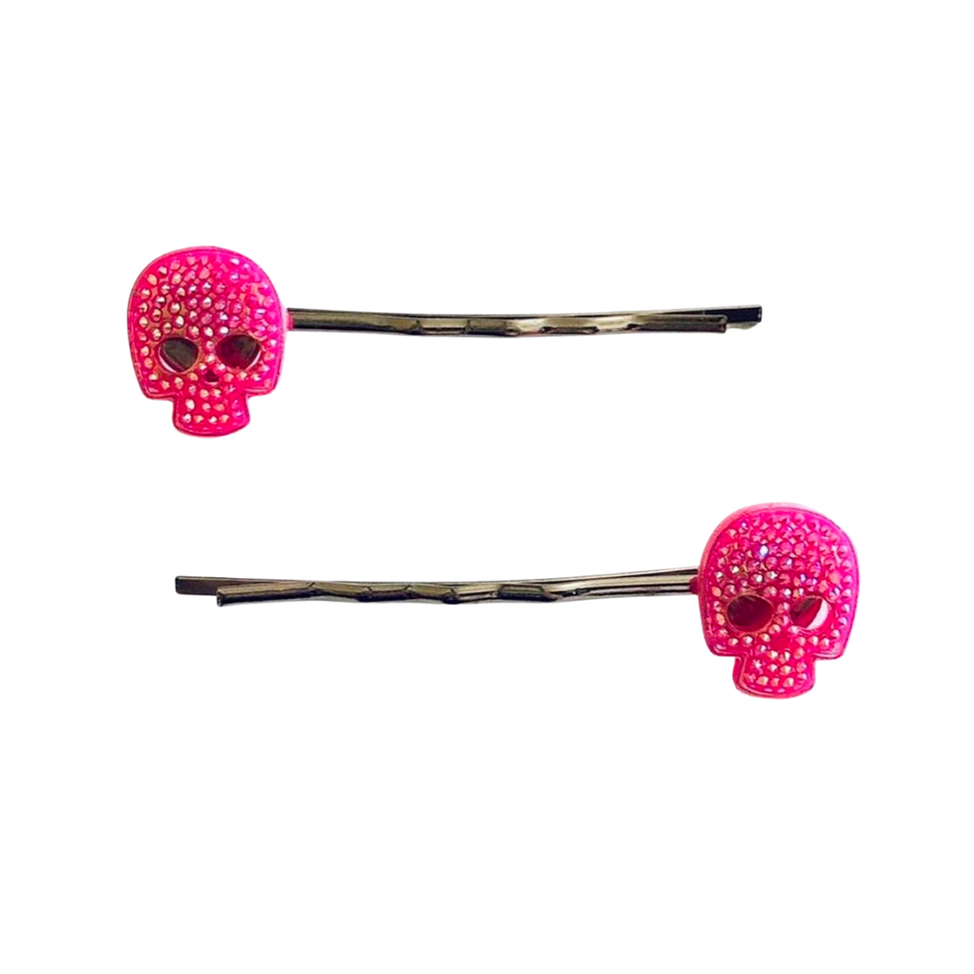 Pink Skulls Bobby Pins, Skeleton Skull Hair Clips Goth Gothic