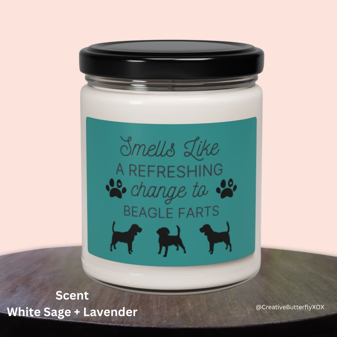 Beagle Dog Farts Candle White Sage + Lavender Scent | Gag Gift for Beagle Dog Mom or Dad