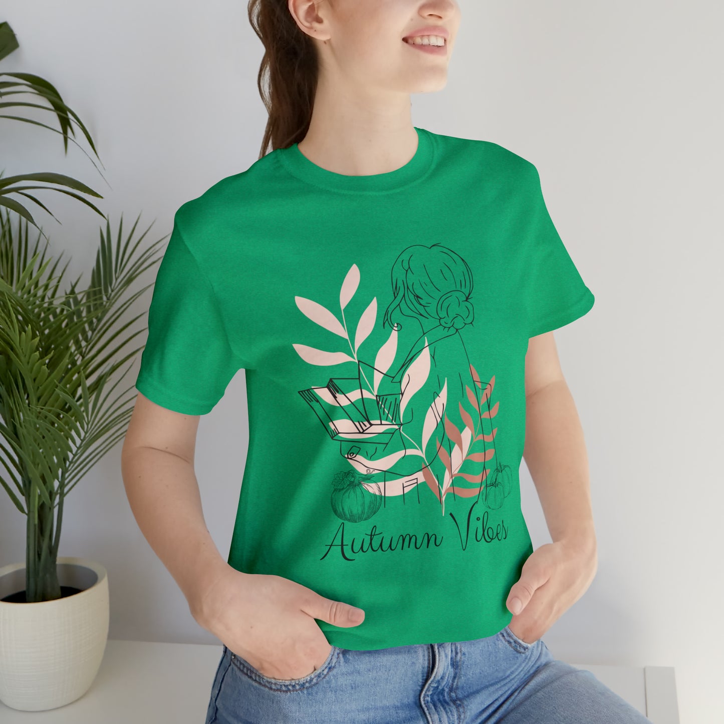 Autumn Vibes T-Shirt, Bookish Shirt, Fall Shirt, Lady with Pumpkin Shirt, Halloween T-Shirt, Autumnal T-Shirt, Autumnal Vibes Shirt