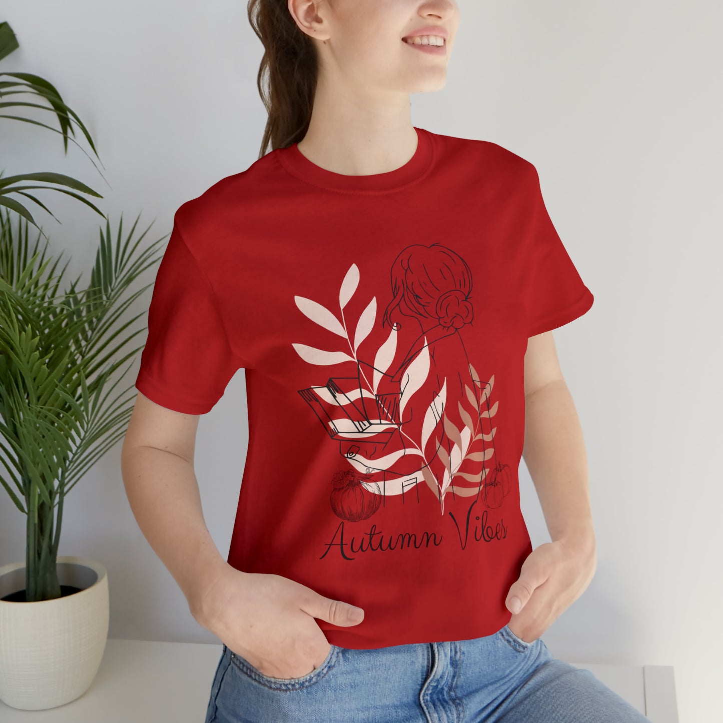 Autumn Vibes T-Shirt, Bookish Shirt, Fall Shirt, Lady with Pumpkin Shirt, Halloween T-Shirt, Autumnal T-Shirt, Autumnal Vibes Shirt