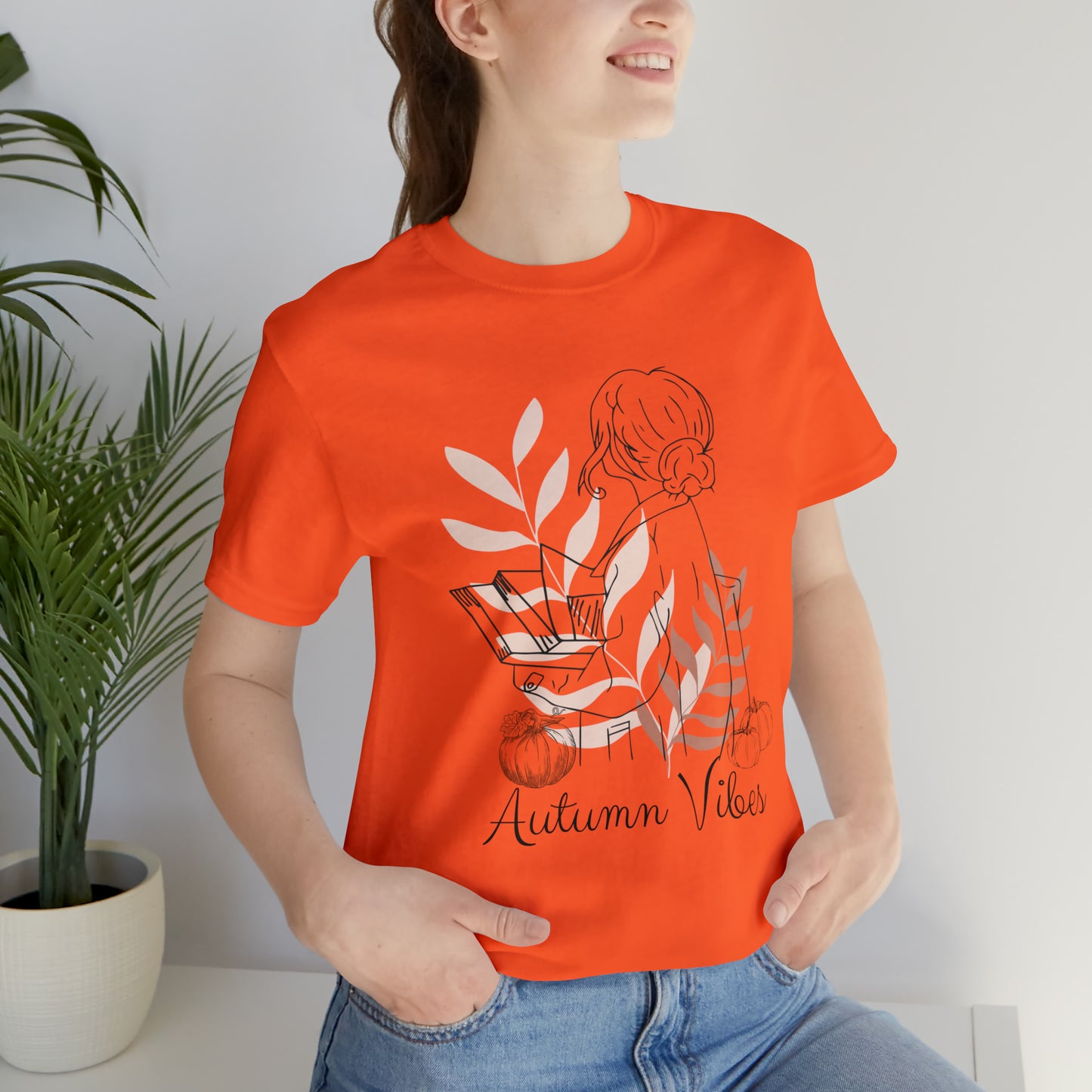 Autumn Vibes T-Shirt, Bookish Shirt, Fall Shirt, Lady with Pumpkin Shirt, Halloween T-Shirt, Autumnal T-Shirt, Autumnal Vibes Shirt