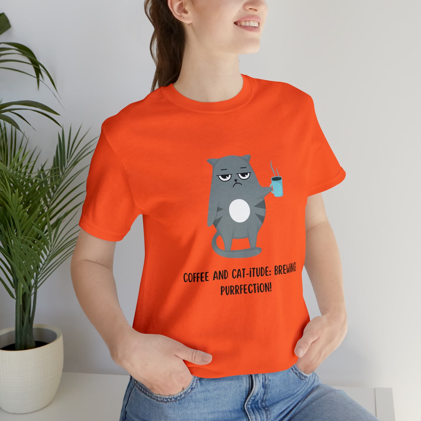 Coffee Cat T-Shirt, Coffee & Cat-itude Shirt, Cat T-Shirt, Coffee T-Shirt, Funny Cat Shirt, Cute Cat Coffee Shirt, Cat Mom Gift, Cat Lady