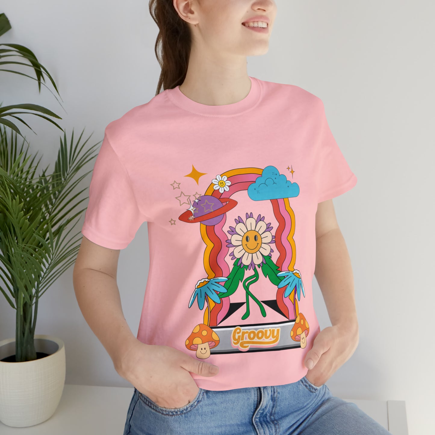 Rainbow Flower Mushroom Groovy T-shirt, 70's Vibes Rainbow Flower Psychedelic Groovy Shirt, Unisex Color Options Available