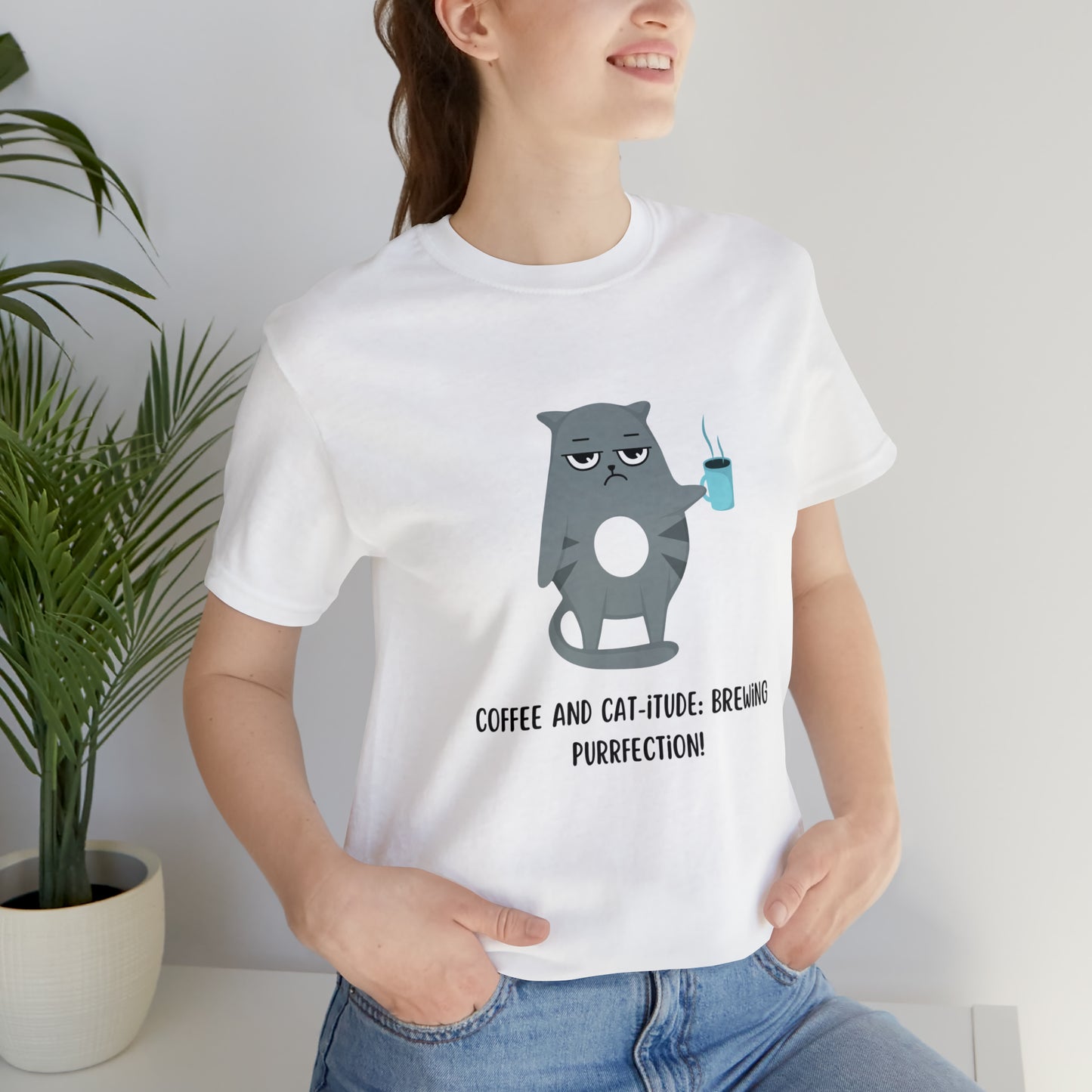 Coffee Cat T-Shirt, Coffee & Cat-itude Shirt, Cat T-Shirt, Coffee T-Shirt, Funny Cat Shirt, Cute Cat Coffee Shirt, Cat Mom Gift, Cat Lady