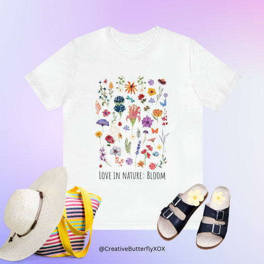 Wildflowers T-shirt, Love in Nature Bloom Tshirt, Retro Design Floral Shirt, Unisex Tee, Hippie Hippies Shirt, Color Options Available