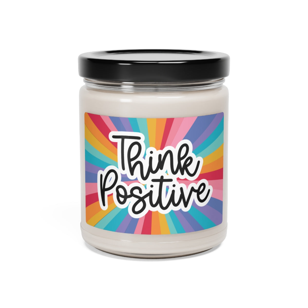 Rainbow Think Positive Quote Scented Soy Candle 9oz, Choose Scent. 100% Natural Soy Wax Blend Eco Friendly Candle, Candle Birthday Gift