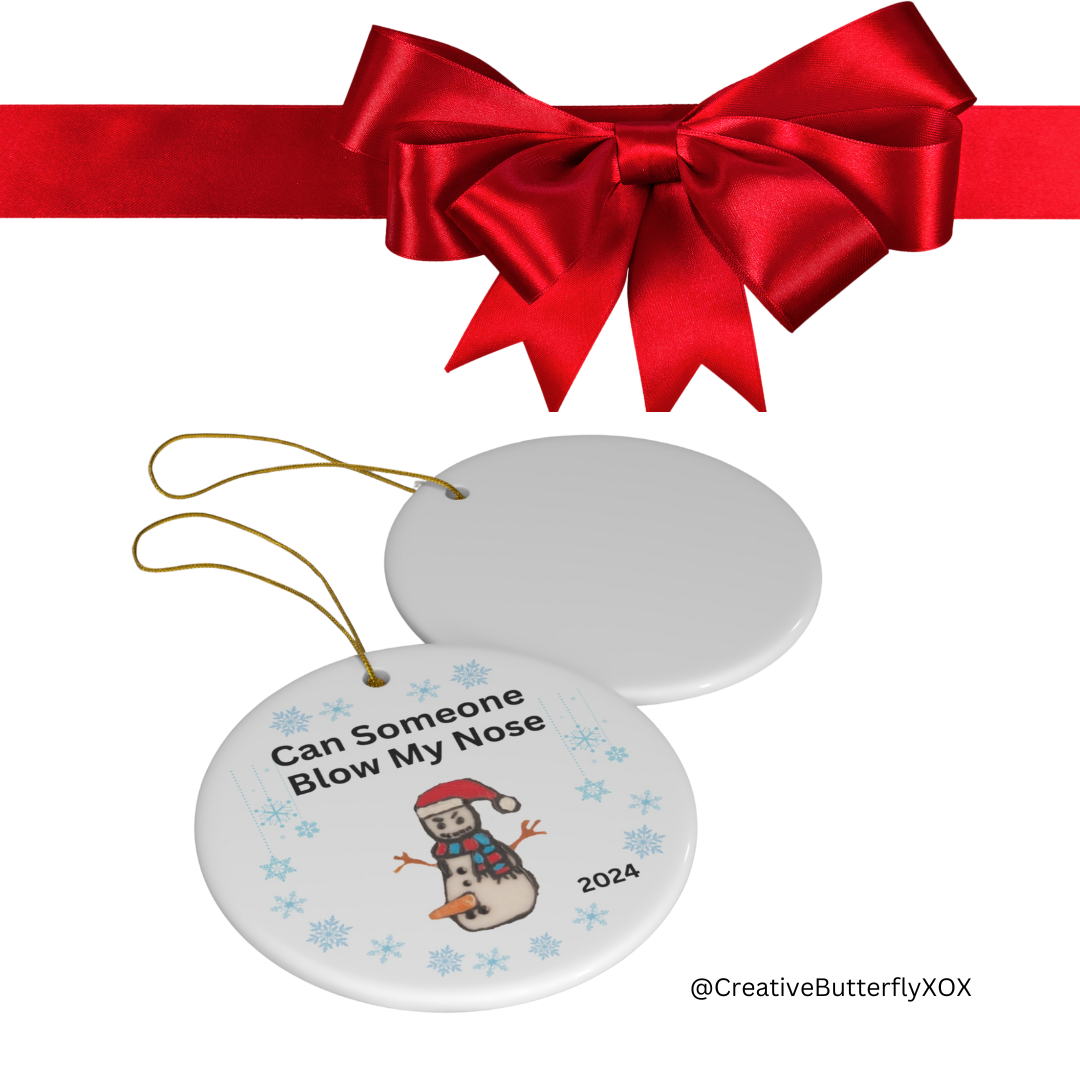 side view - naughty snowman ornament, can someone blow my nose, adult humor rude snowman ornament 