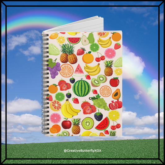 summer fruits notebook stationery, fruit collage journal, aesthetic fruit notepad, vegetarian themed notebook, lined journal for summer notes, cute fruit stationery gift
