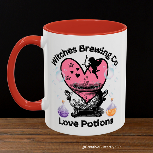 Witches Brewing Co Love Potions Mug | Witchcraft Coffee Mug | Witchy Anniversary Valentine’s Day Gift | Cupid Mug | Pagan Spells Tea Cup