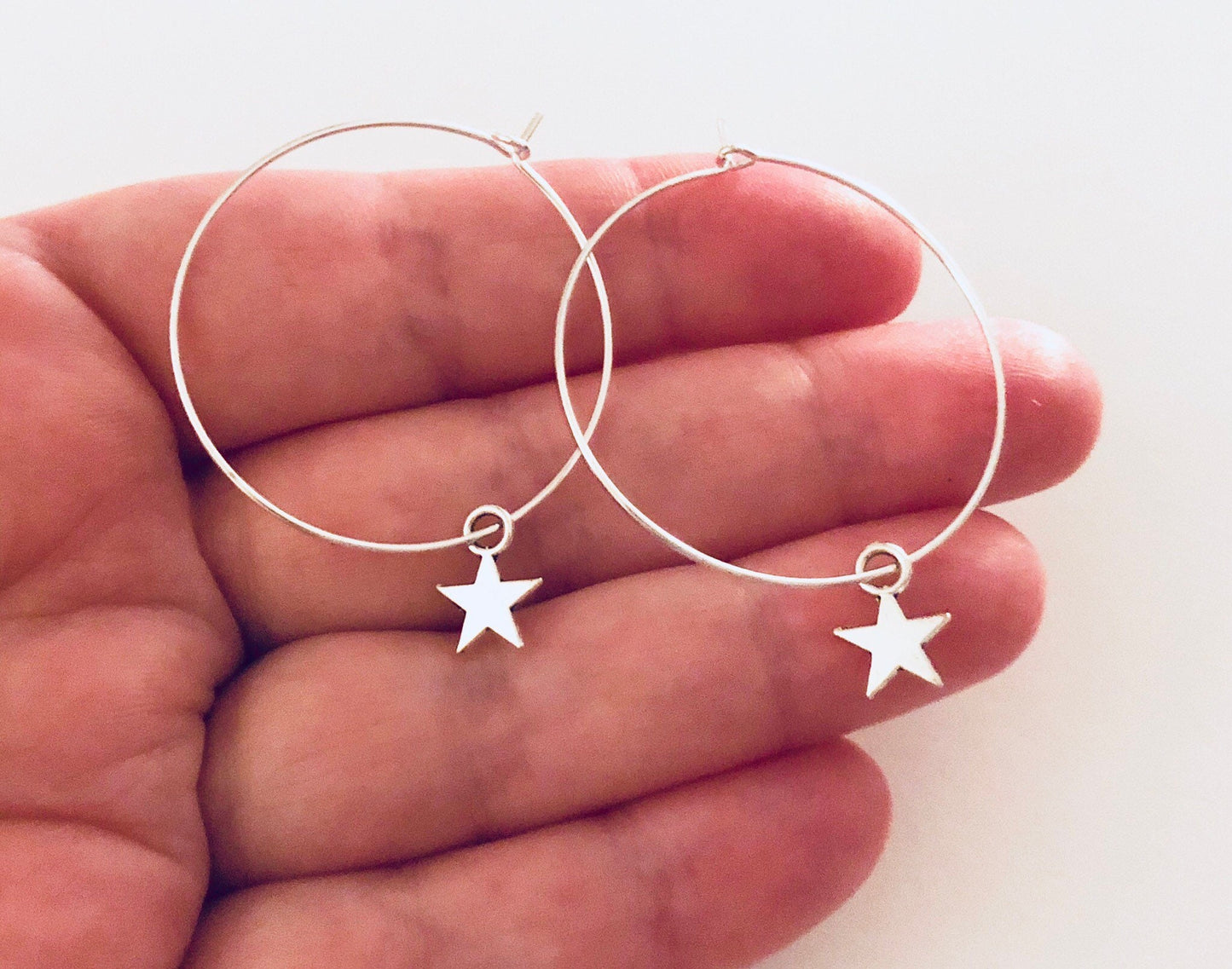 Little Silver Stars Hoop Earrings With Star Charm Charms, Silver Hoops, Silver Star Hoops, Celestial Planets Wicca Witch