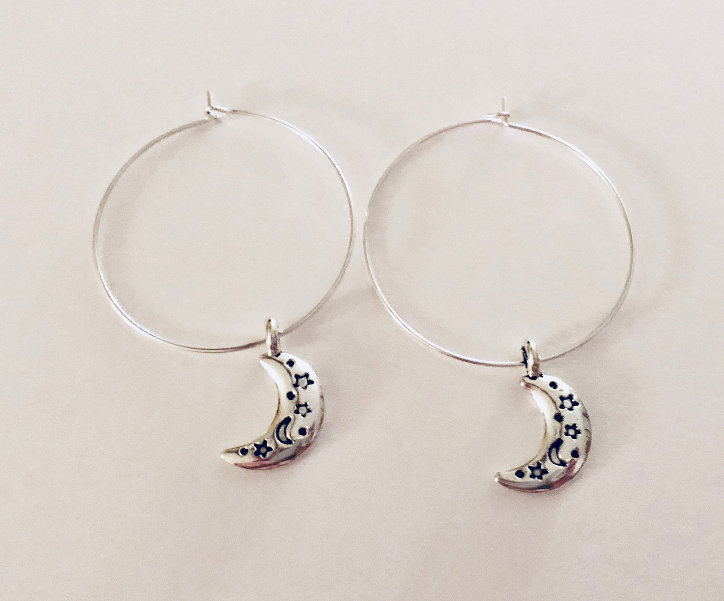 Little Half Moons Silver Hoop Earrings, Moon Earrings, Silver Hopps with Moon Charm Charms Celestial Wicca Wiccan Witch