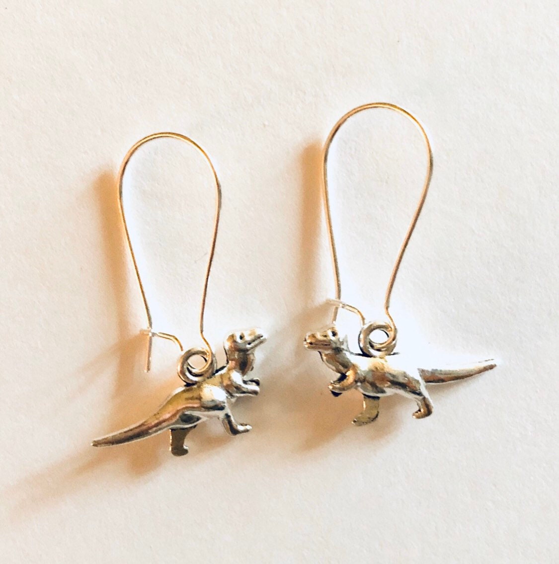 Dinosaur Drop Dangle Earrings. Silver Earrings with T. Rex Dangle Charm Charms Reptile Dino Trex