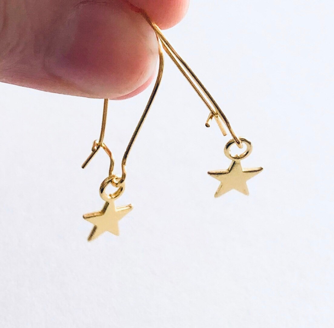 Dainty Little Gold Star Earrings, Dangle Drop Celestial Stars Earrings, Boho Hippie Witchy Woman Pagan Wicca Wiccan