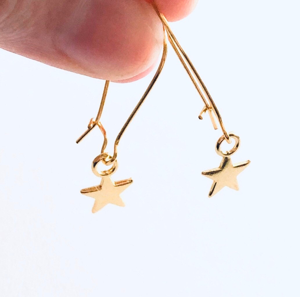 Dainty Little Gold Star Earrings, Dangle Drop Celestial Stars Earrings, Boho Hippie Witchy Woman Pagan Wicca Wiccan