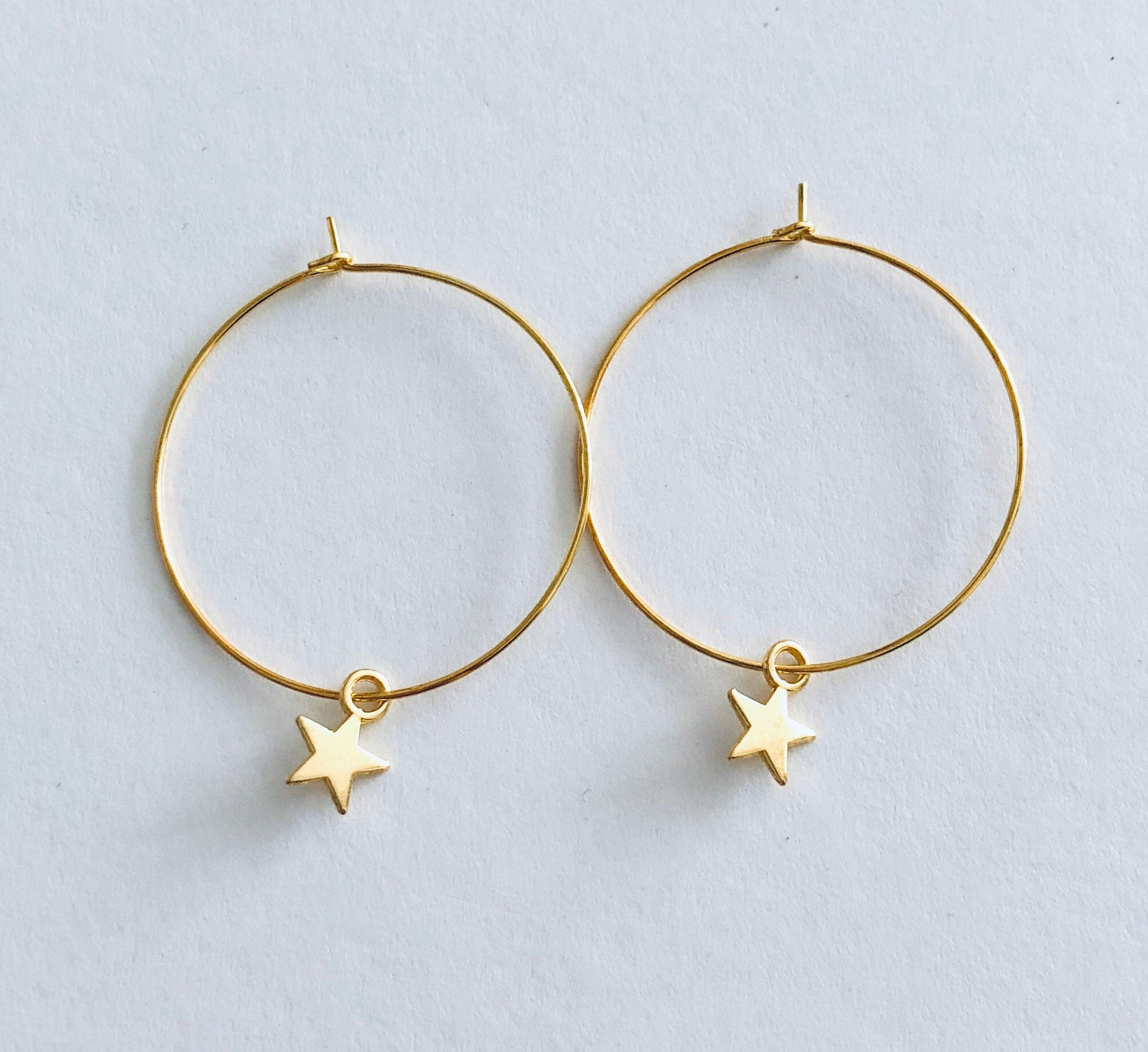 Little Star Gold Hoops with Dainty Star Charms, Little Star Hoop Earrings Golden Celestial Witchy Woman Wiccan Wicca Witch Pagan