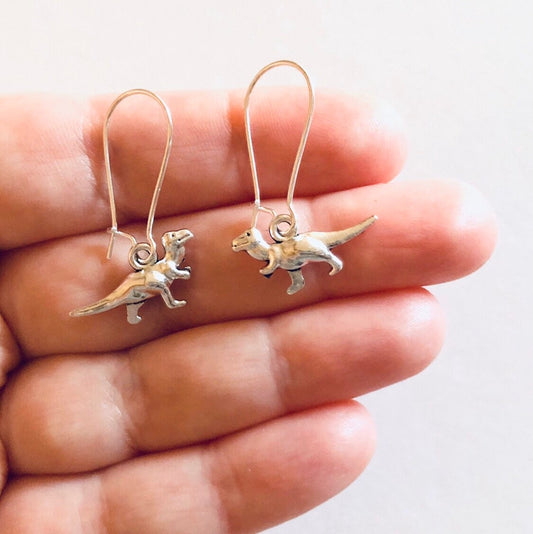 Dinosaur Drop Dangle Earrings. Silver Earrings with T. Rex Dangle Charm Charms Reptile Dino Trex