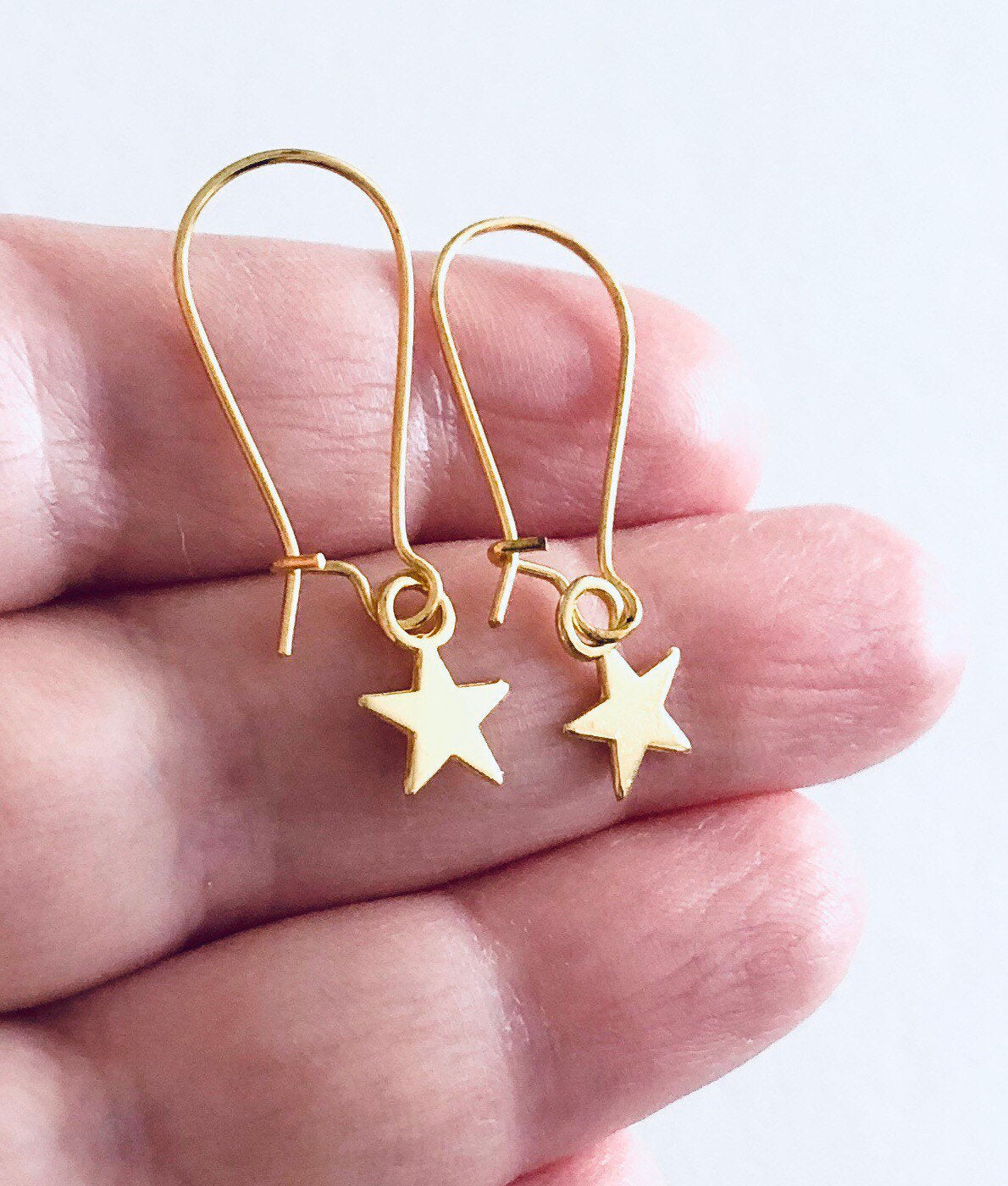 Dainty Little Gold Star Earrings, Dangle Drop Celestial Stars Earrings, Boho Hippie Witchy Woman Pagan Wicca Wiccan