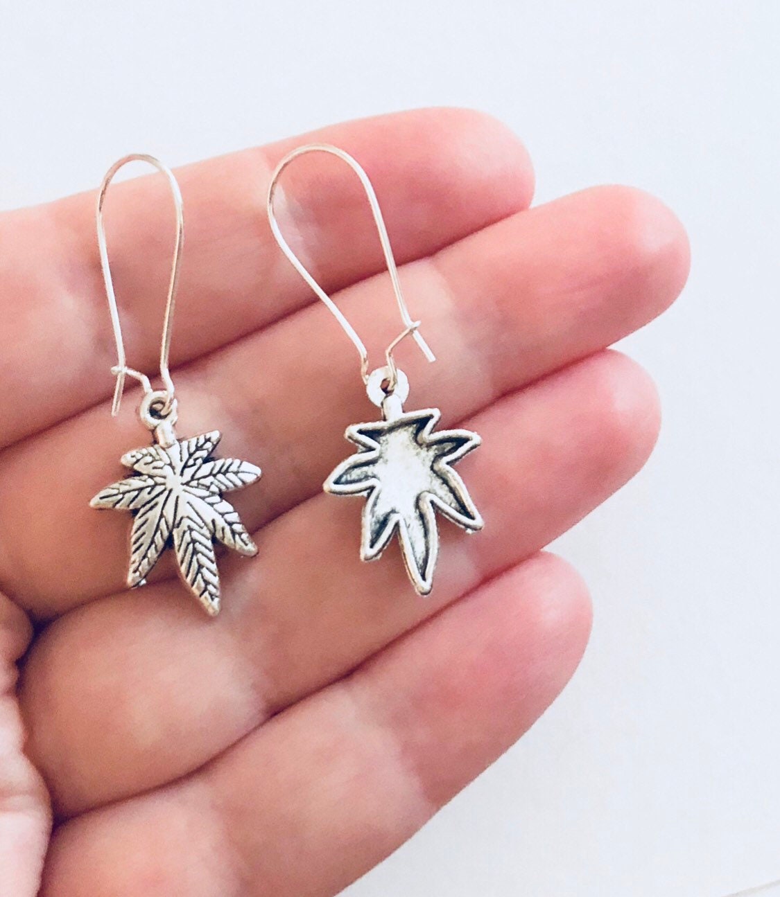 Weed Earrings, Drop Dangle Weed Leaf Earrings, Marijuana Earrings, Herbal Healing Plant Boho Hippie Bohemian Festival