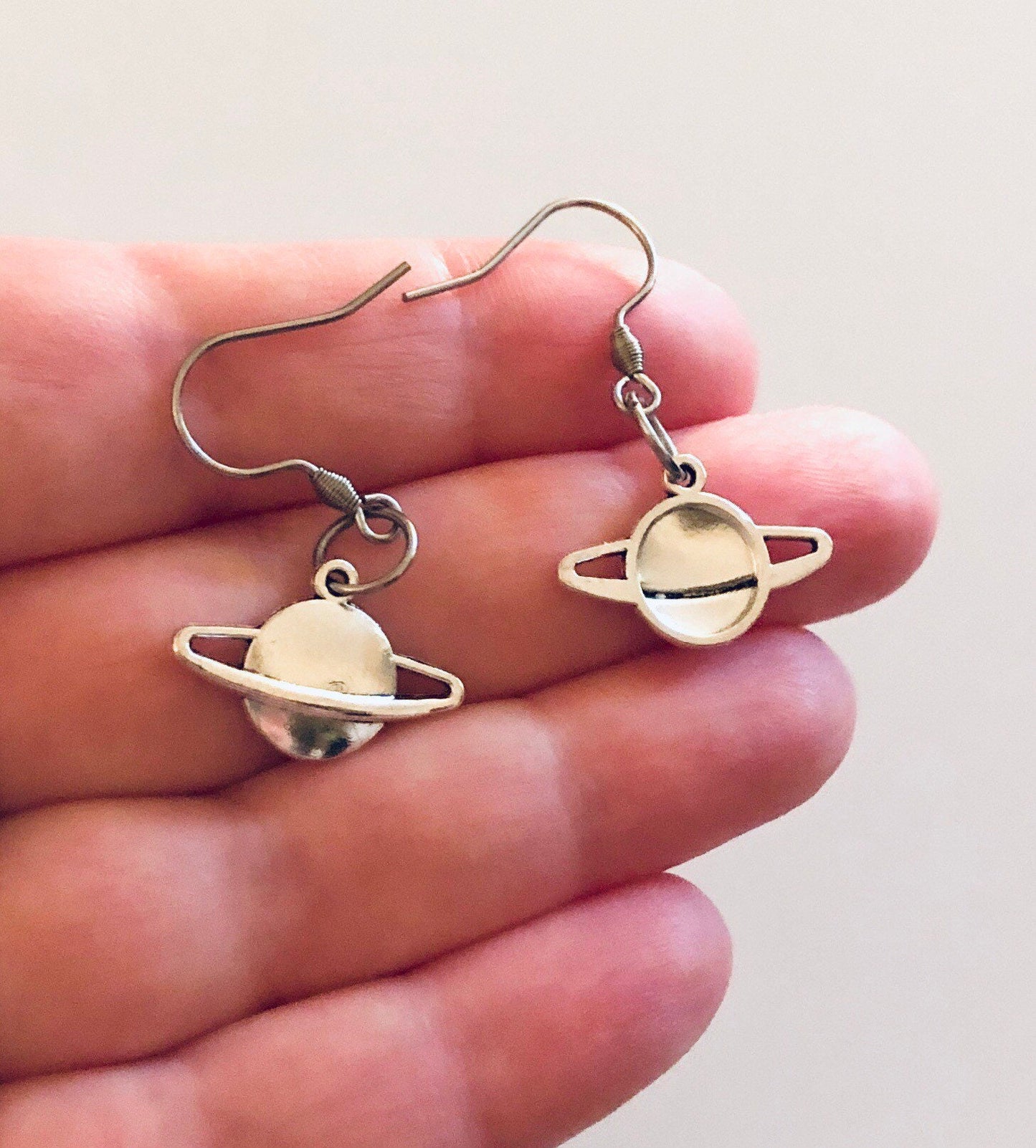 Planet Saturn Earrings, Silver Saturn Earrings, Outer Space Aliens, Stainless Steel Fish Hook Saturn Earrings