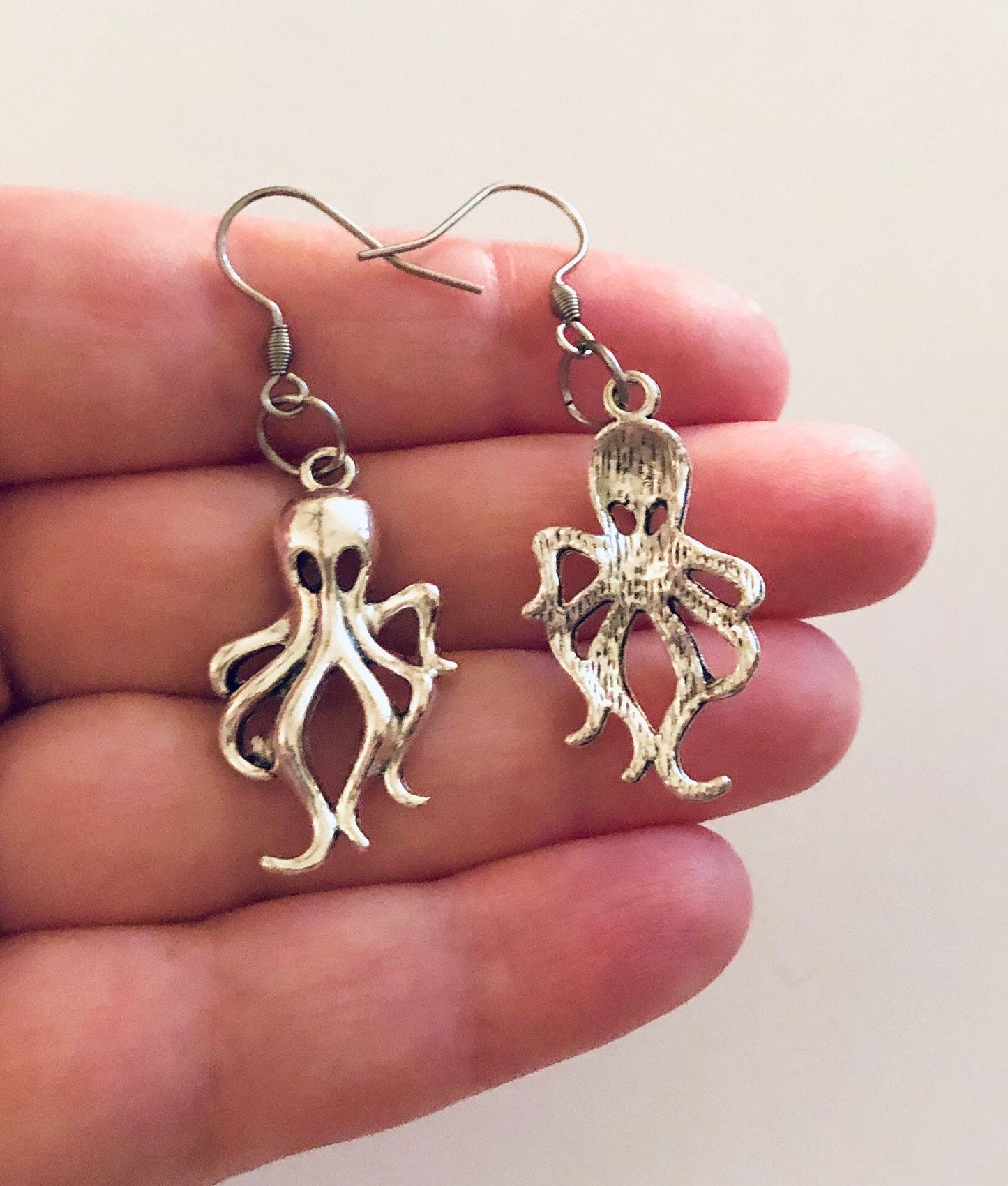 Octopus Earrings, Ocean Creatures At Sea Pirates Earrings, Goth Gothic Girl Punk Aesthetic, Silver Stainless Steel