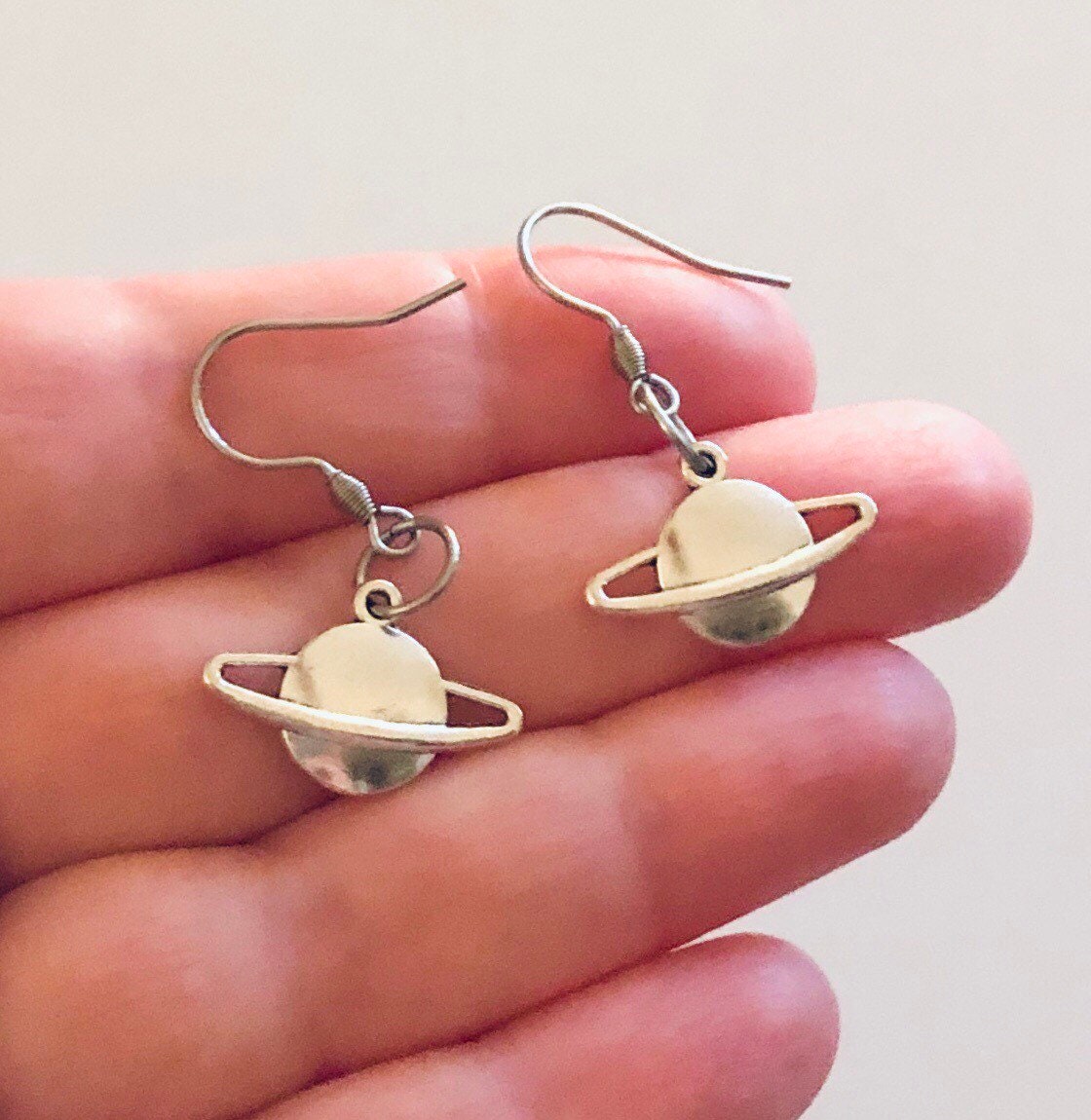 Planet Saturn Earrings, Silver Saturn Earrings, Outer Space Aliens, Stainless Steel Fish Hook Saturn Earrings