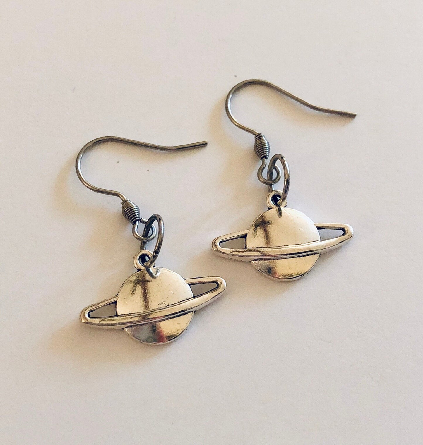 Planet Saturn Earrings, Silver Saturn Earrings, Outer Space Aliens, Stainless Steel Fish Hook Saturn Earrings