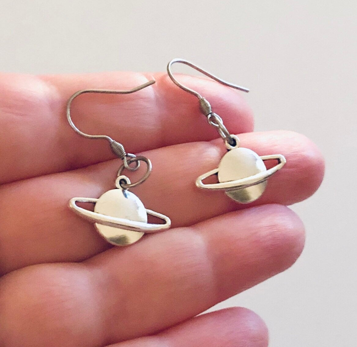 Planet Saturn Earrings, Silver Saturn Earrings, Outer Space Aliens, Stainless Steel Fish Hook Saturn Earrings