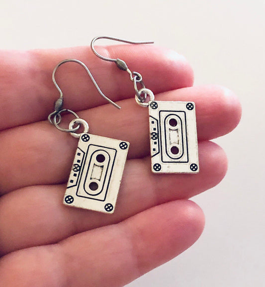 Retro Cassette Tape Earrings, Cassette Earrings, Tape Earrings, Retro Earrings, 80s 90s Aesthetic Egirl Vintage Style Silver