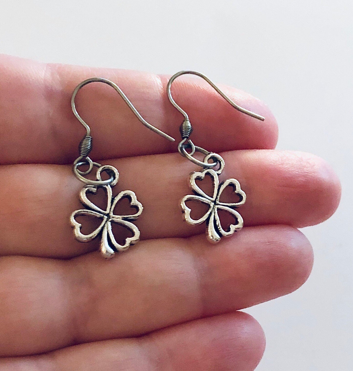 Four Leaf Clover Earrings, Irish Ireland Celtic Jewelry Silver, St Pattys St Paddy’s St Patrick Day, Stainless Steel Fish Hooks