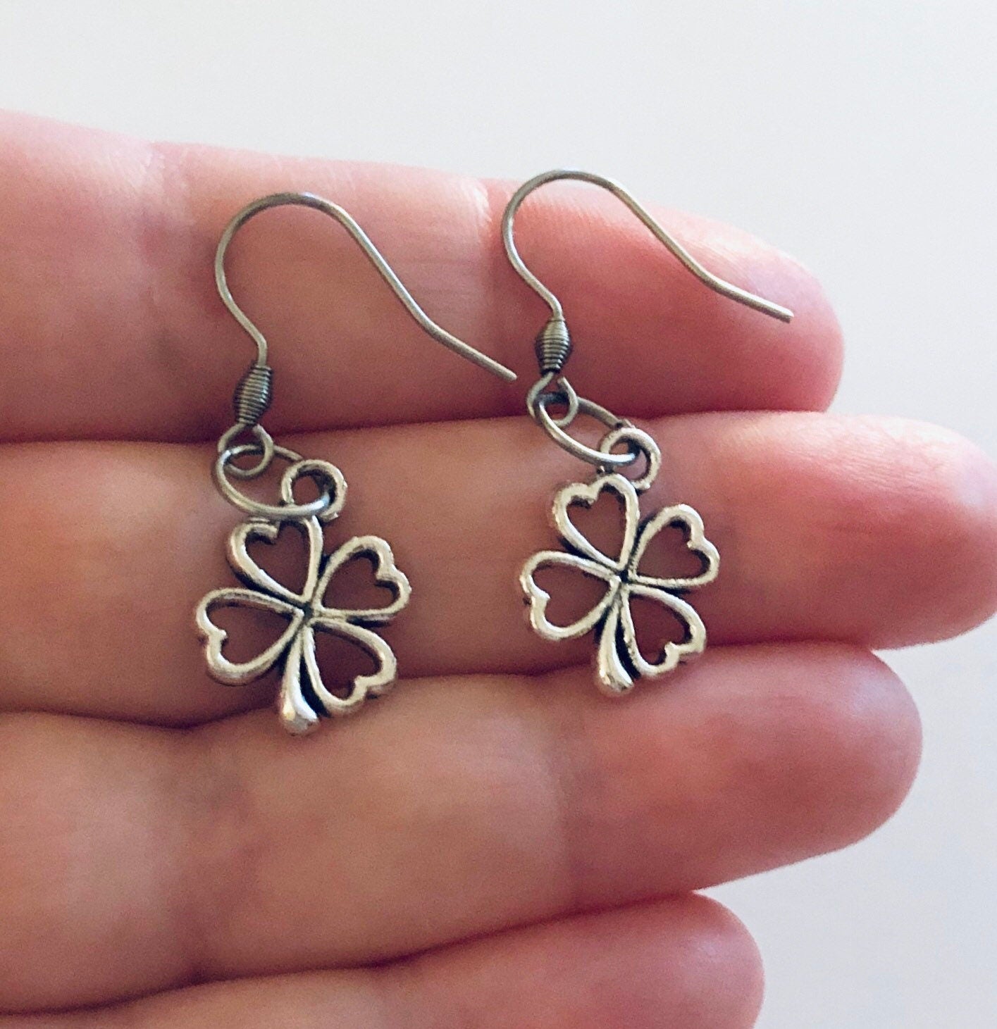 Four Leaf Clover Earrings, Irish Ireland Celtic Jewelry Silver, St Pattys St Paddy’s St Patrick Day, Stainless Steel Fish Hooks